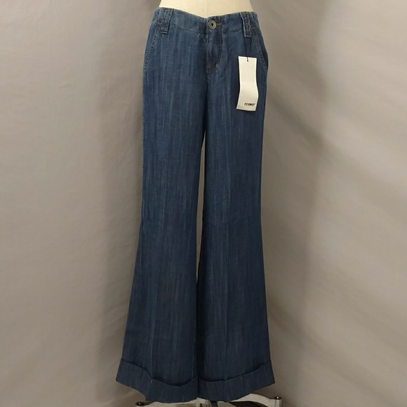Retro Bell Bottom Blue Jeans w Cuffs Lyocell Denim Soft NWT See Measurements - Picture 1 of 8